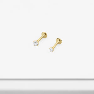 14k Solid Gold Tiny CZ Internally Threaded Labret Stud Earring