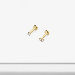 14k Solid Gold Micro Single Double CZ Internally Threaded Labret Stud Earring