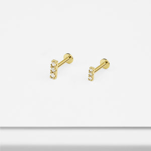 14k Solid Gold Trinity CZ Bar Internally Threaded Labret Stud Earring